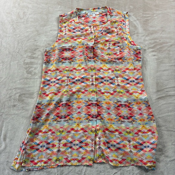 CAbi Avery Aztec Boho Sheer Tunic Top Multicolor Festival Summer Sleeveless L - Picture 1 of 10